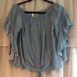 ELAN Blue Denim off the shoulder top